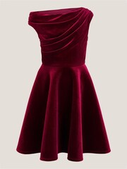 Monsoon Red One Shoulder Drape Velvet Party Dess - Image 3 of 4