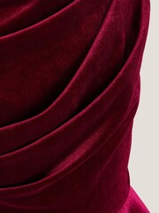 Monsoon Red One Shoulder Drape Velvet Party Dess - Image 4 of 4