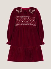 Monsoon Red Baby Floral Embroidered Velvet Dress - Image 1 of 3