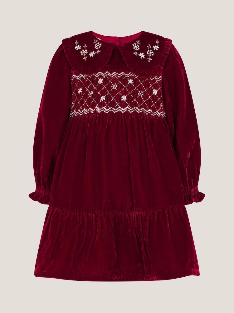 Monsoon Red Baby Floral Embroidered Velvet Dress - Image 1 of 3