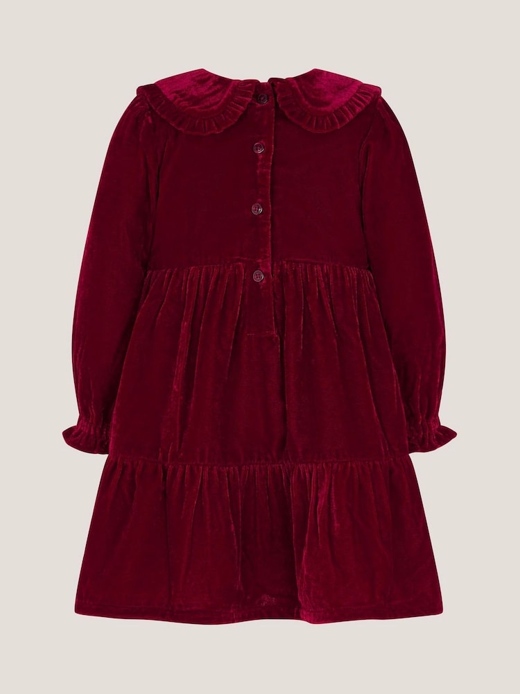 Monsoon Red Baby Floral Embroidered Velvet Dress - Image 2 of 3