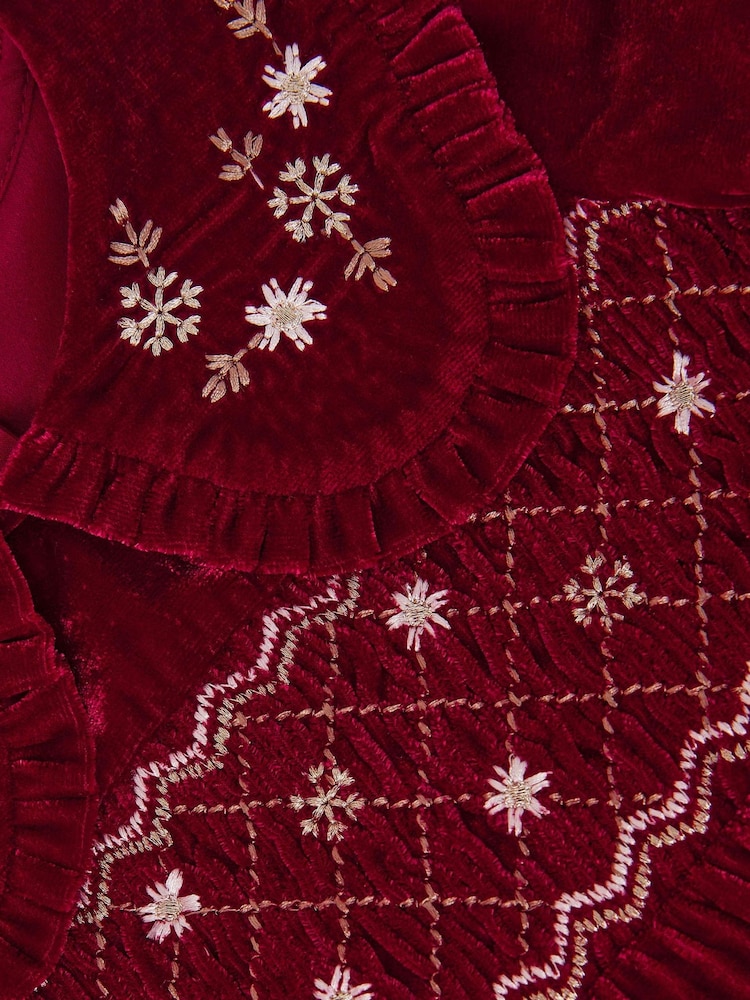 Monsoon Red Baby Floral Embroidered Velvet Dress - Image 3 of 3