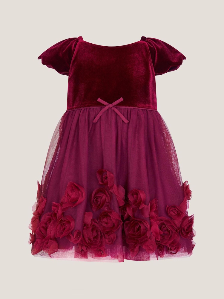 Monsoon Red Baby Estella Velvet Appliqué Party Dress - Image 1 of 3 Monsoon Red Baby Estella Velvet Appliqué Party Dress - Image 1 of 3
