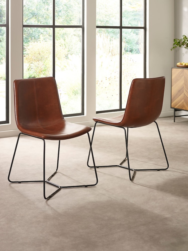 Julian Bowen Set of 2 Tan Brown Orange Joren PU Leather Dining Chairs - Image 1 of 5