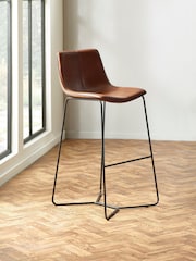 Julian Bowen Set of 2 Tan Brown Orange Joren PU Leather Bar Stools - Image 1 of 5