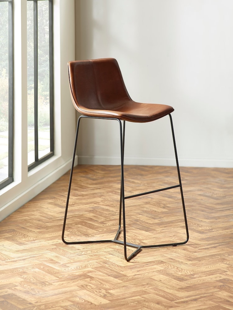 Julian Bowen Set of 2 Tan Brown Orange Joren PU Leather Bar Stools - Image 1 of 5