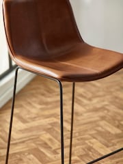 Julian Bowen Set of 2 Tan Brown Orange Joren PU Leather Bar Stools - Image 2 of 5