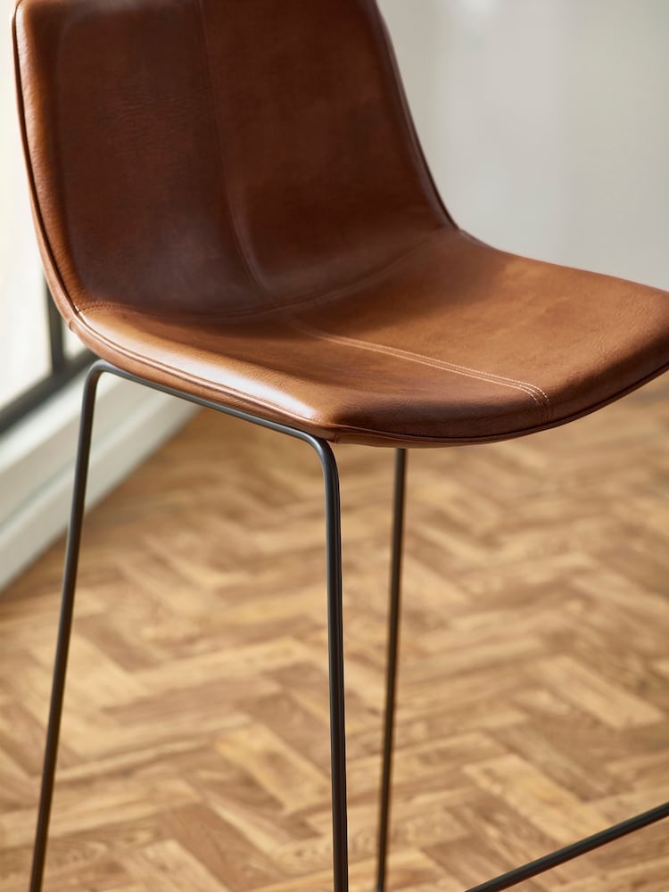 Julian Bowen Set of 2 Tan Brown Orange Joren PU Leather Bar Stools - Image 2 of 5