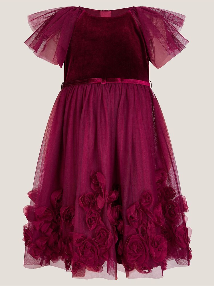 Monsoon Red Eden Velvet Rose Appliqué Party Dress - Image 2 of 4