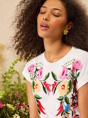 Elfenbein mit Blumenmuster - Love & Roses Jersey-T-Shirt mit Stickerei und Rundhalsausschnitt - Bild 2 von 5