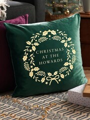 Personalised Christmas Wreath Velvet Cushion by No Ordinary Gift - Image 1 of 2