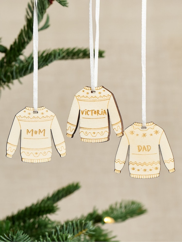 Wooden Festive Jumpers Christmas Decoration Set by No Ordinary Gift - Image 1 of 1 Wooden Festive Jumpers Christmas Decoration Set by No Ordinary Gift - Image 1 of 1