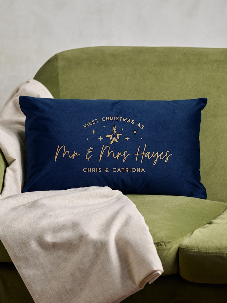 First Christmas Married Velvet Cushion by No Ordinary Gift - Image 2 of 3