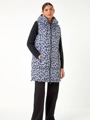 Roman Grey Animal Print Longline Quilted Gilet - Image 1 of 5