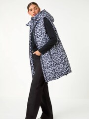 Roman Grey Animal Print Longline Quilted Gilet - Image 3 of 5
