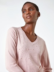 Roman Pink Pearl Sparkle Embellished Jumper - Image 1 of 5