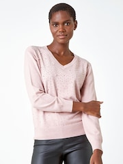 Roman Pink Pearl Sparkle Embellished Jumper - Image 4 of 5