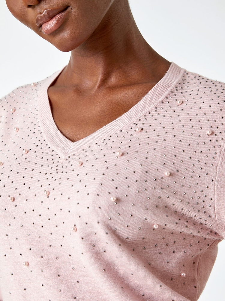 Roman Pink Pearl Sparkle Embellished Jumper - Image 5 of 5