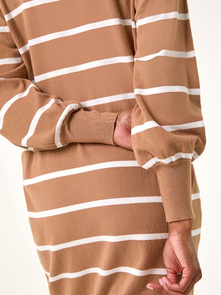 Roman Brown Stripe Print Knitted Jumper Dress - Image 2 of 5