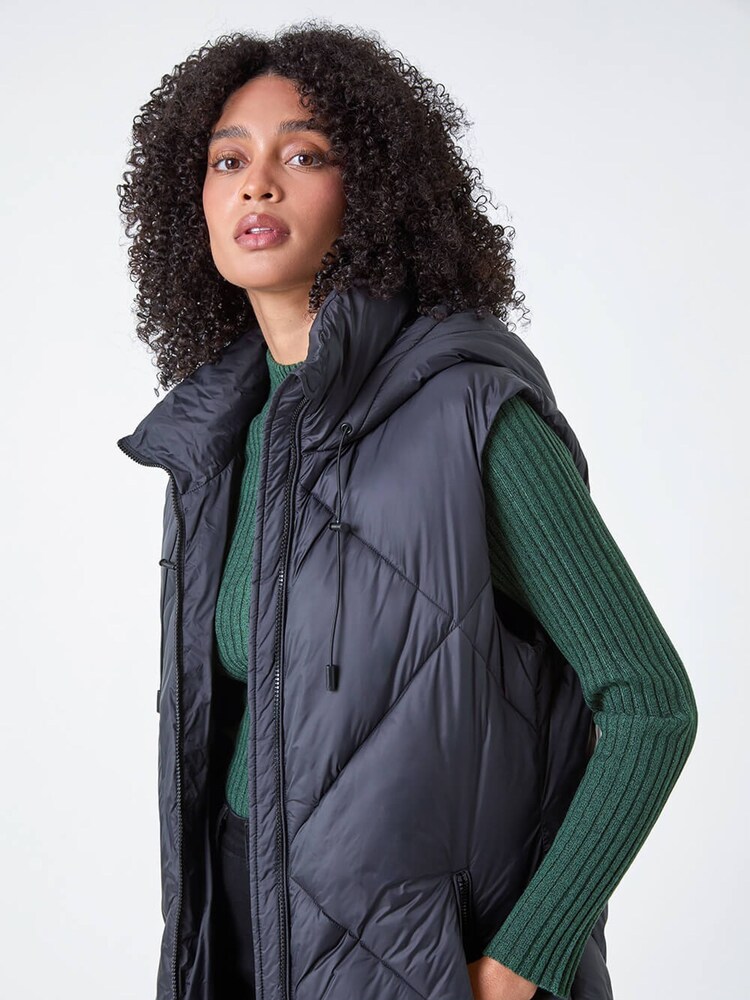 Roman Black Longline Quilted Hooded Gilet - Image 5 of 5