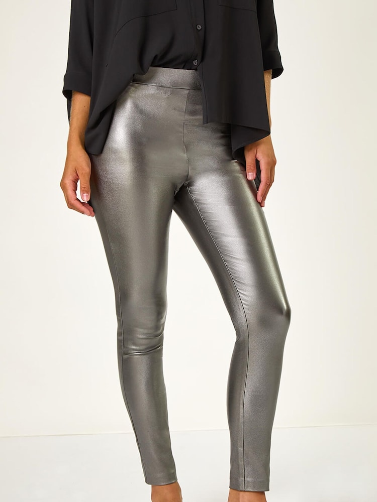 Roman Metallic Coated Elastic Waist Bengaline Stretch Trousers - Image 1 of 5