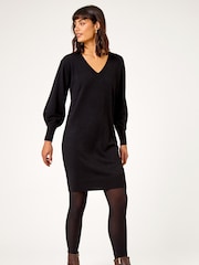 Roman Black V-Neck Knit Jumper Dress - Image 1 of 5