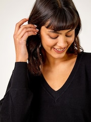 Roman Black V-Neck Knit Jumper Dress - Image 2 of 5