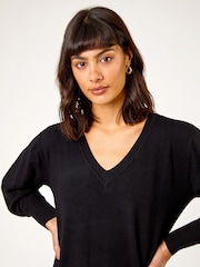 Roman Black V-Neck Knit Jumper Dress - Image 3 of 5