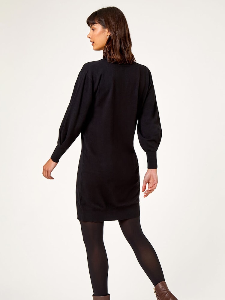 Roman Black V-Neck Knit Jumper Dress - Image 5 of 5 Roman Black V-Neck Knit Jumper Dress - Image 5 of 5