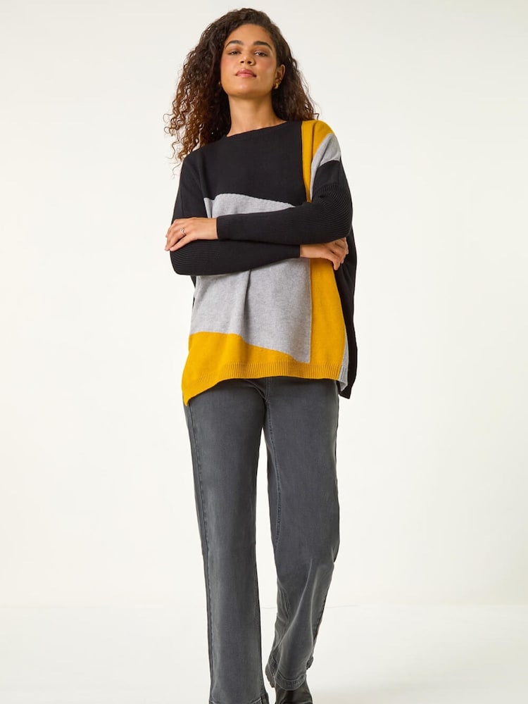 Roman Yellow Colour Block Relaxed Longline Jumper - Image 2 of 5