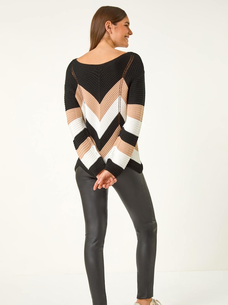 Roman Black Chevron Colour Block Jumper - Image 2 of 4 Roman Black Chevron Colour Block Jumper - Image 2 of 4