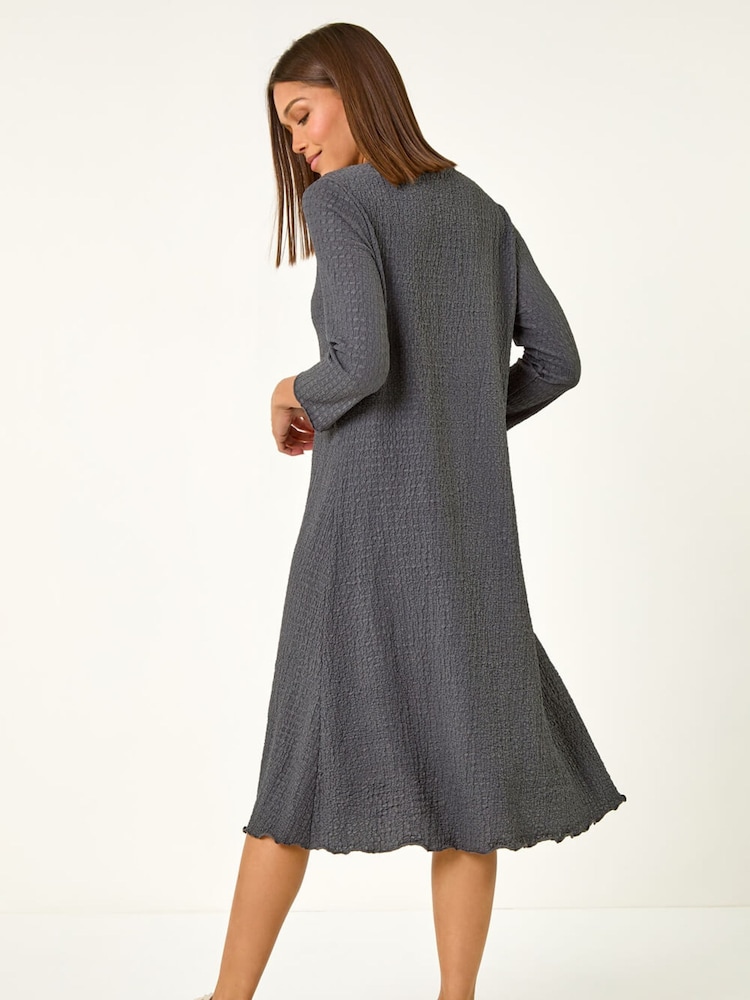 Roman Grey Textured A-Line Stretch Midi Dress - Image 2 of 5