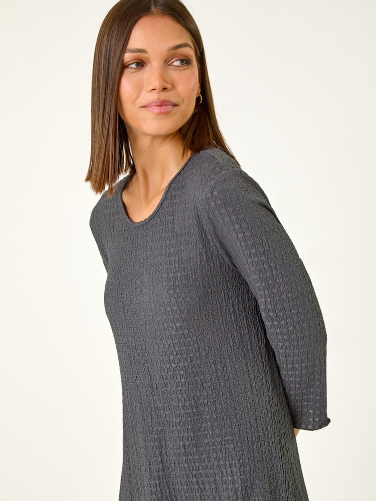 Roman Grey Textured A-Line Stretch Midi Dress - Image 5 of 5 Roman Grey Textured A-Line Stretch Midi Dress - Image 5 of 5