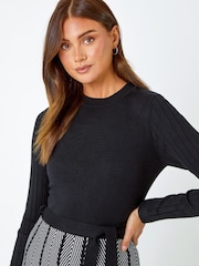 Roman Black Chevron Print Belted Midi Dress - Image 4 of 5