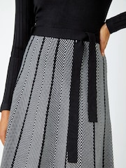 Roman Black Chevron Print Belted Midi Dress - Image 5 of 5