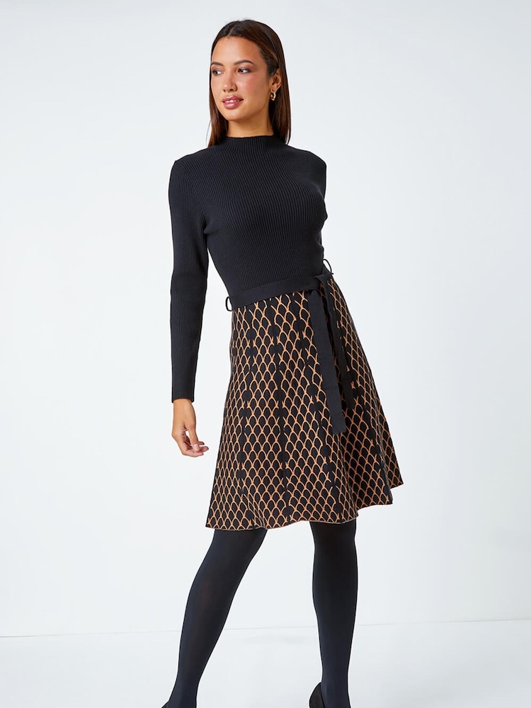 Roman Natural Contrast Skirt Ribbed Jumper Dress - Image 2 of 5