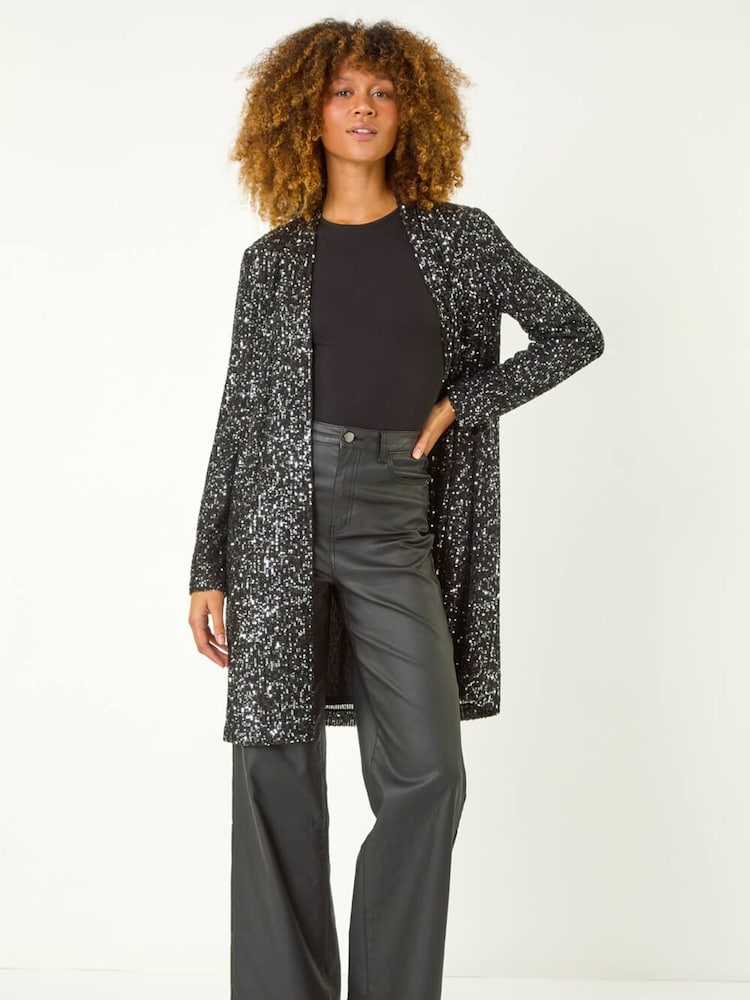 Roman Black Longline Sequin Stretch Jacket - Image 1 of 5