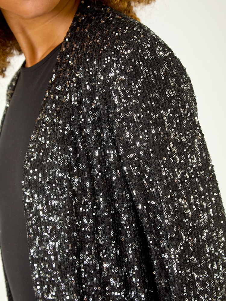Roman Black Longline Sequin Stretch Jacket - Image 2 of 5