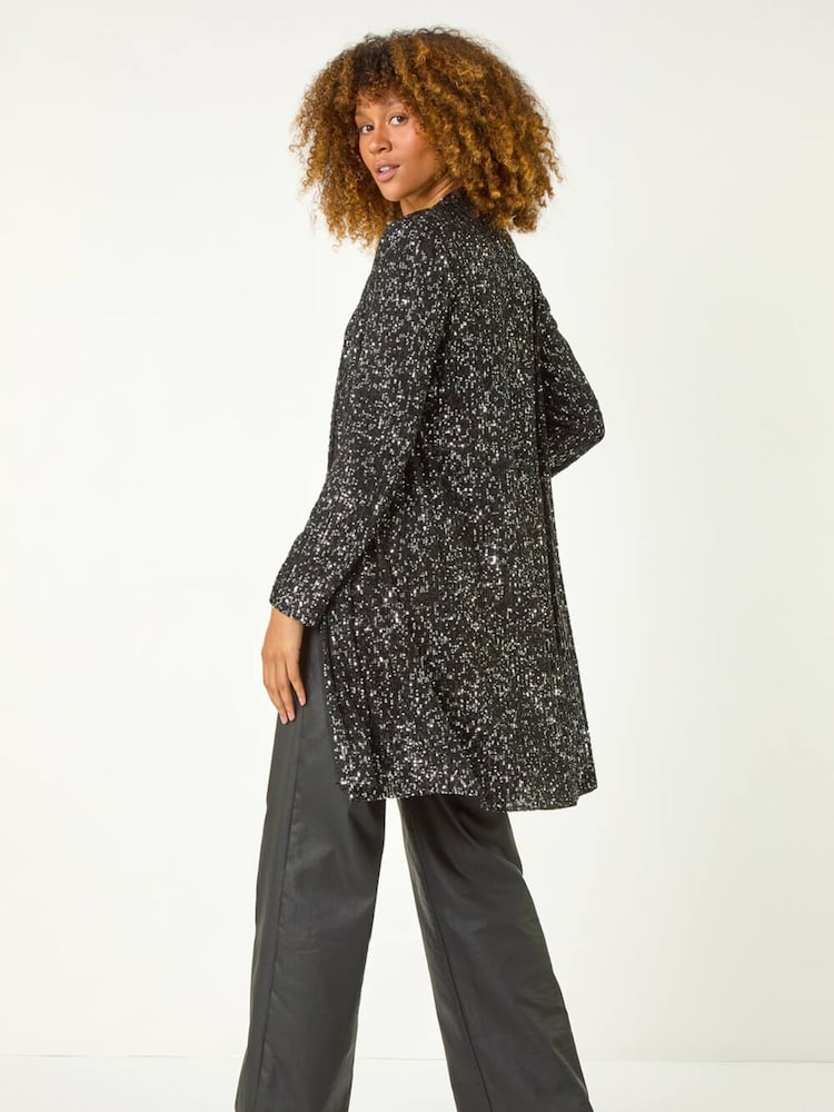 Roman Black Longline Sequin Stretch Jacket - Image 5 of 5