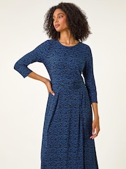 Roman Blue Abstract Stretch Runched Dress - Image 2 of 5