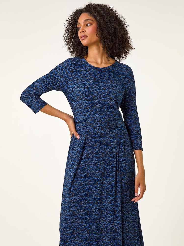 Roman Blue Abstract Stretch Runched Dress - Image 2 of 5