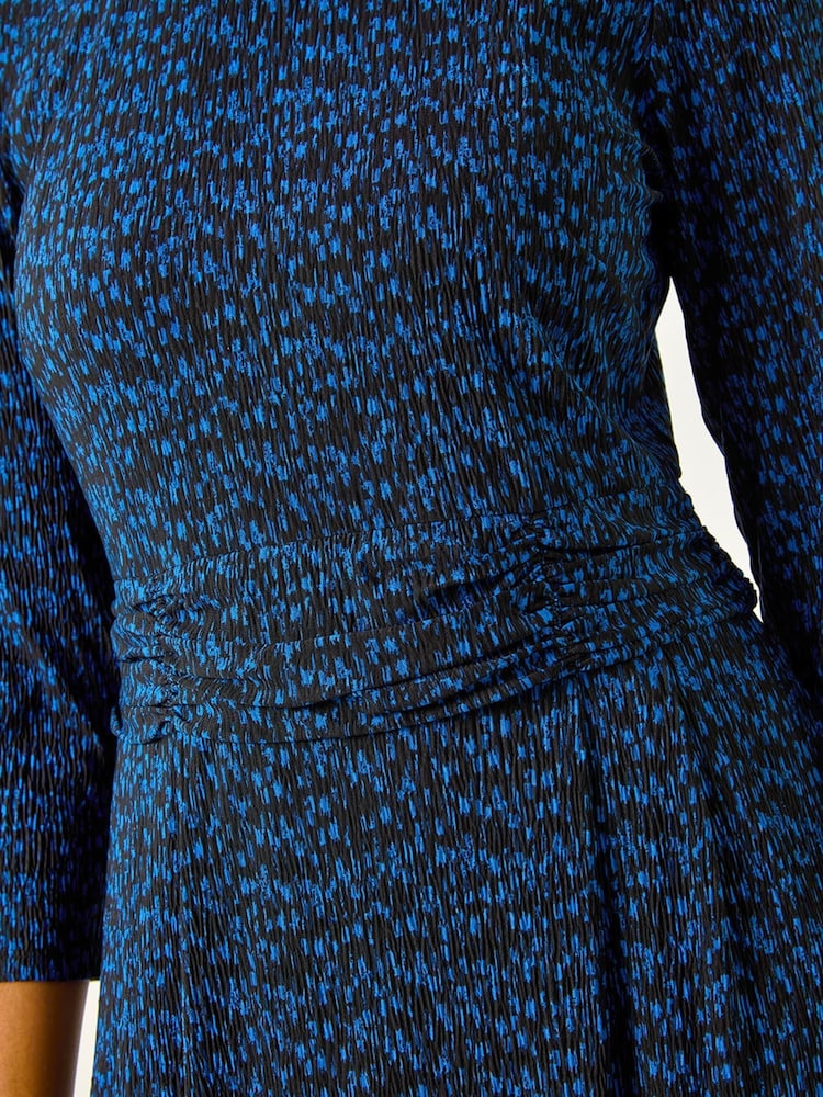 Roman Blue Abstract Stretch Runched Dress - Image 5 of 5