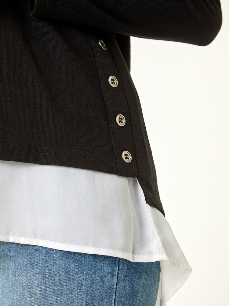 Roman Black 2 in 1 Contrast Hem Detail Stretch Blouse - Image 5 of 5