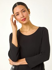 Roman Black Abstract Contrast Mesh Stretch Tunic Top - Image 4 of 5