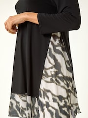 Roman Black Abstract Contrast Mesh Stretch Tunic Top - Image 5 of 5