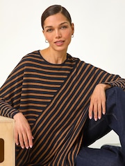 Roman Brown Contrast Stripe Stretch Jersey Tunic Top - Image 1 of 5