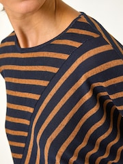 Roman Brown Contrast Stripe Stretch Jersey Tunic Top - Image 2 of 5