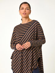 Roman Brown Contrast Stripe Stretch Jersey Tunic Top - Image 3 of 5