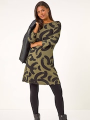 Roman Green Brushstroke A-Line Stretch Dress - Image 1 of 5