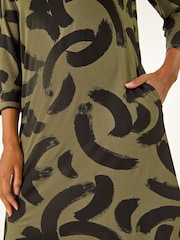 Roman Green Brushstroke A-Line Stretch Dress - Image 4 of 5